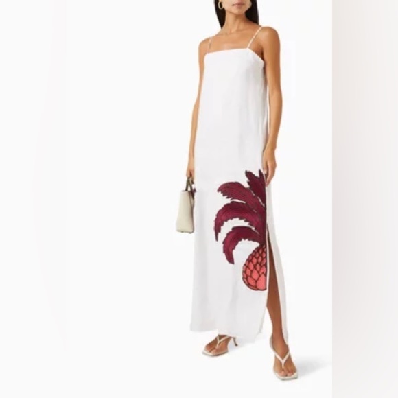 Juan De Dios Copa Del Sol Maxi Dress in 100% Linen Colorful Pineapples Size 2 - Picture 10 of 13